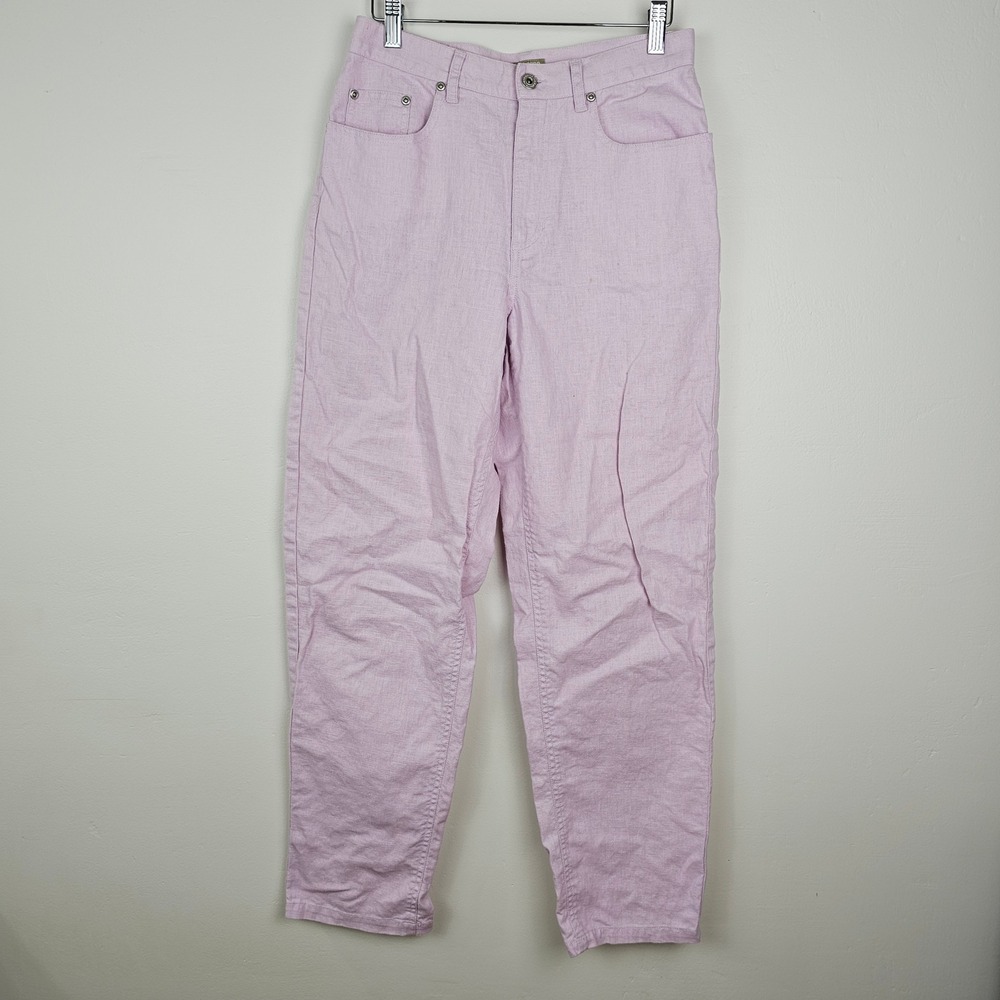 Liz Claiborne Pants Women 8P Pink Lizwear Petite Linen Cotton Tapered High Rise